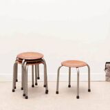 Tabouret vintage galette chêne et pieds gris