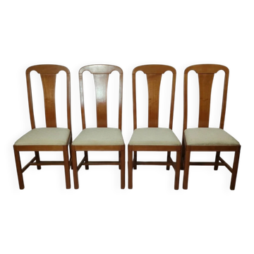 Lot de 4 chaises vintage en bois teinté et tissu écru