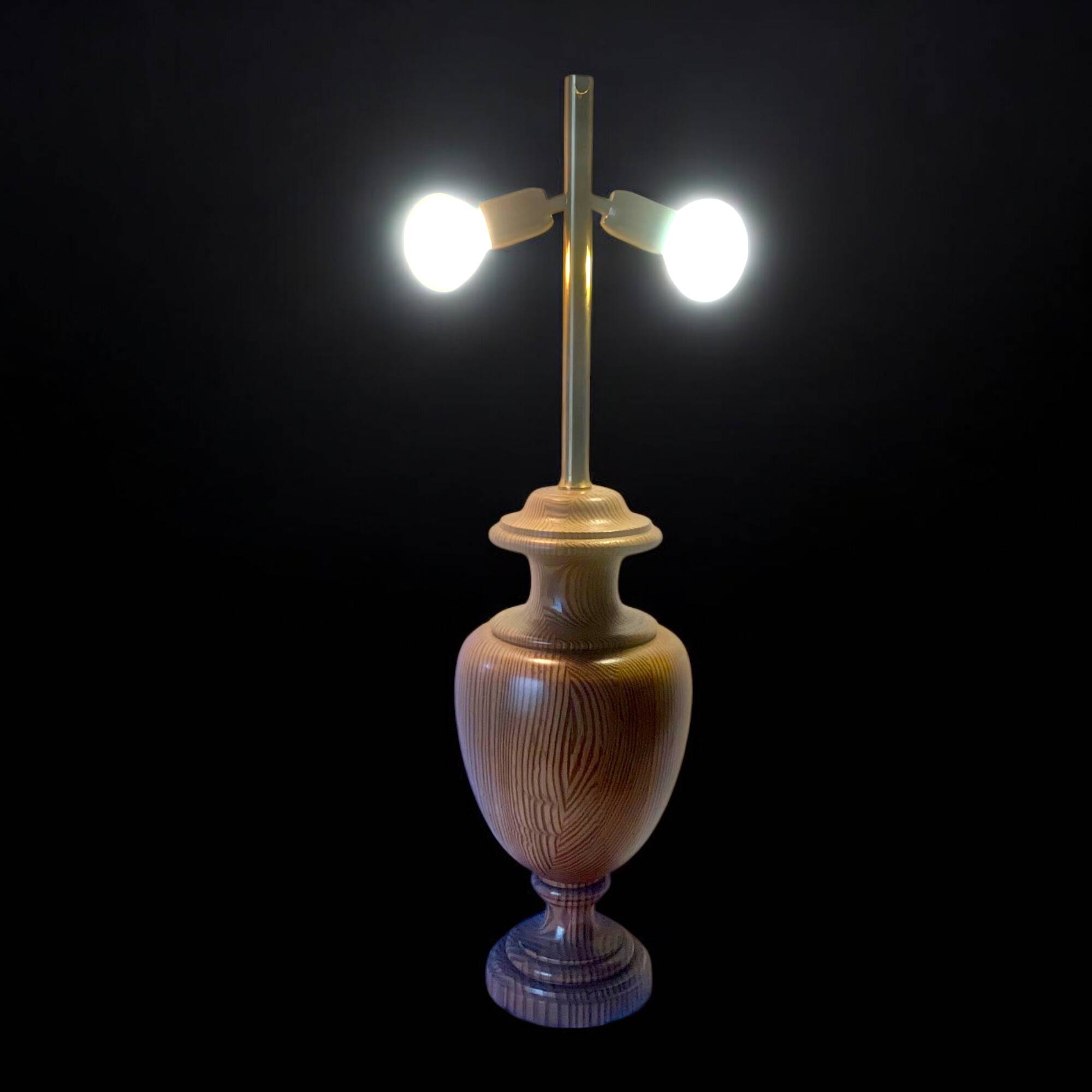 Large vintage lamp base in solid wood and chrome metal