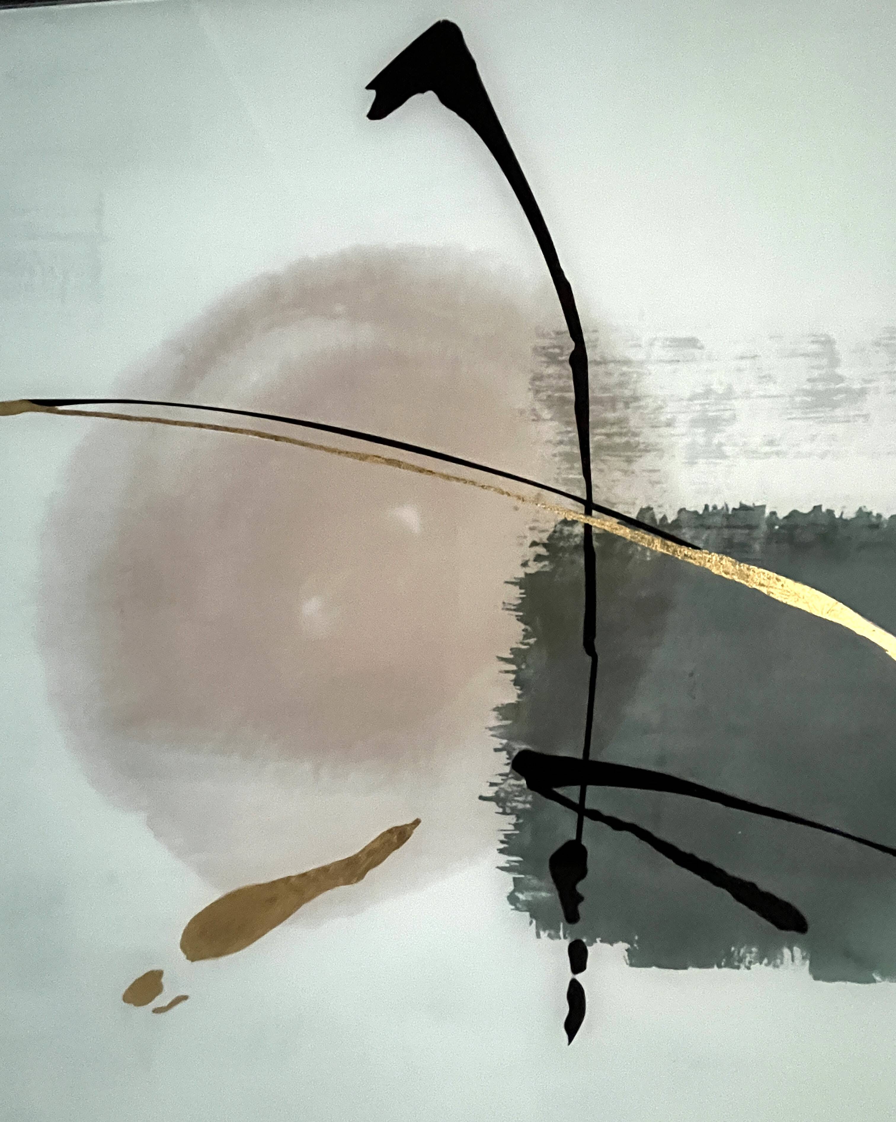 Painting on glass watercolor and gold abstraction important framing