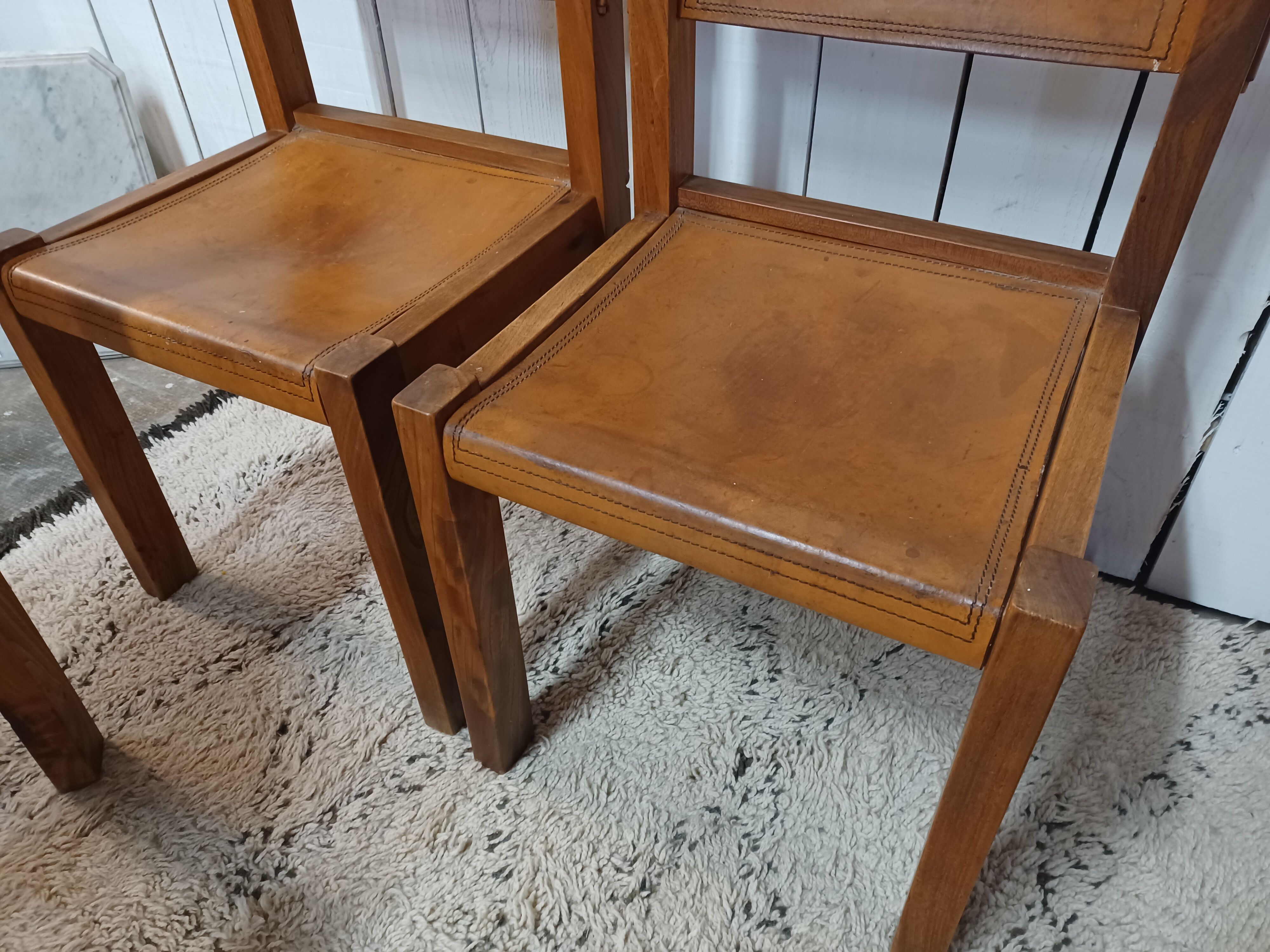 4 elm and leather chairs 1950