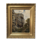 Charles Montlevault (1835-1897) Promeneurs le long d'une falaise, Huile sur toile signée
