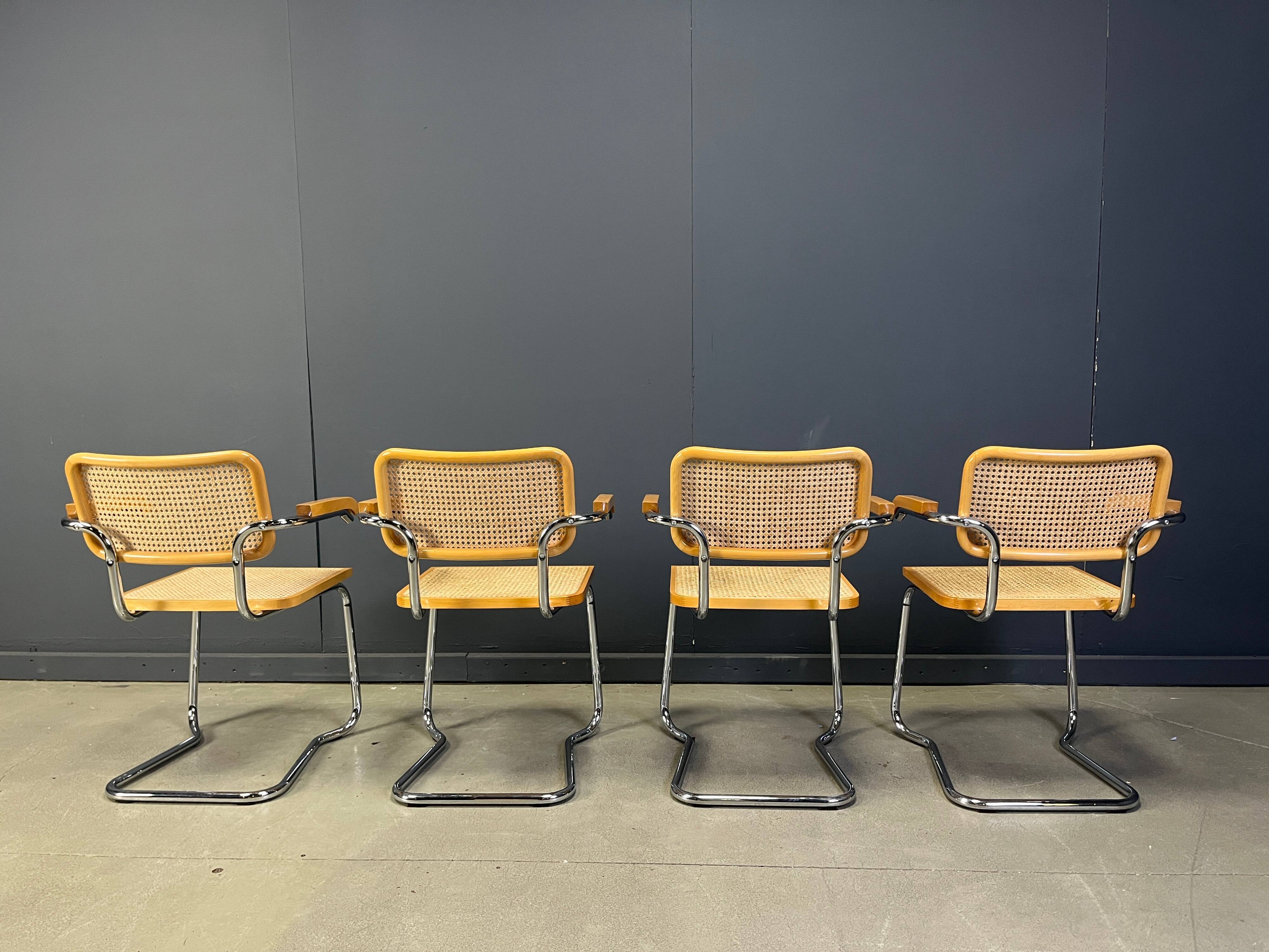 Set of 4 stackable vintage Marcel Breuer style armchairs, made in Italy, 1970s