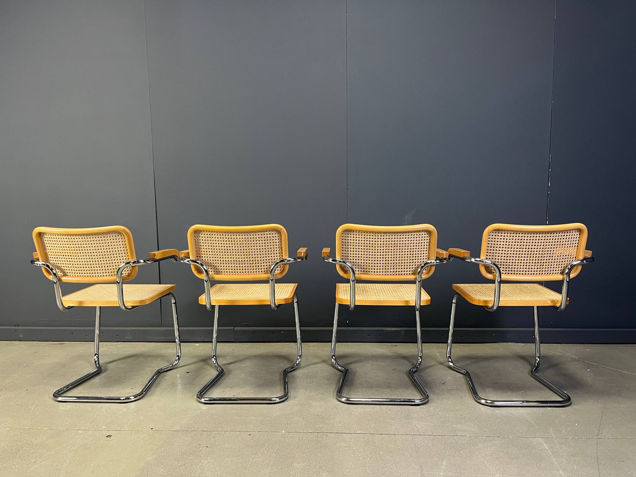 Set of 4 stackable vintage Marcel Breuer style armchairs, made in Italy, 1970s