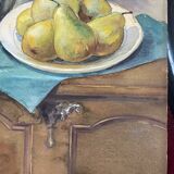 Antique watercolor still life on panel