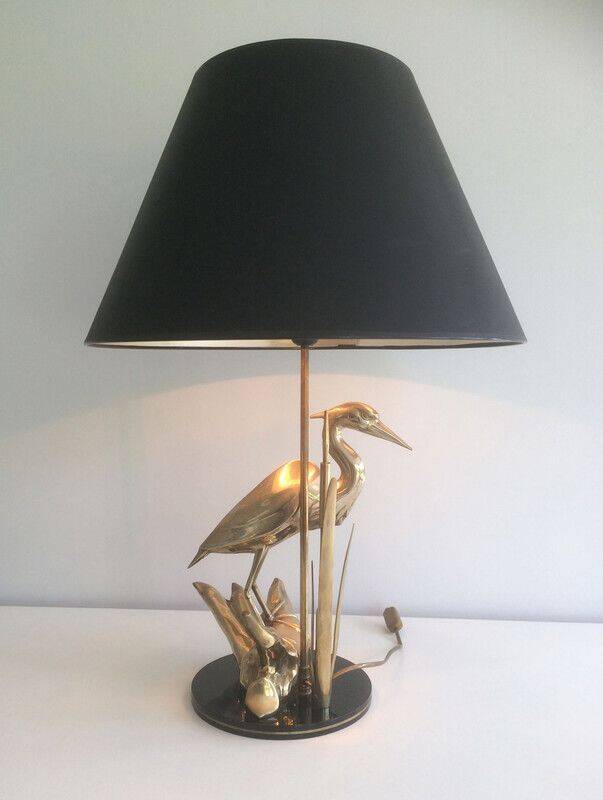Brass lamp depicting a heron