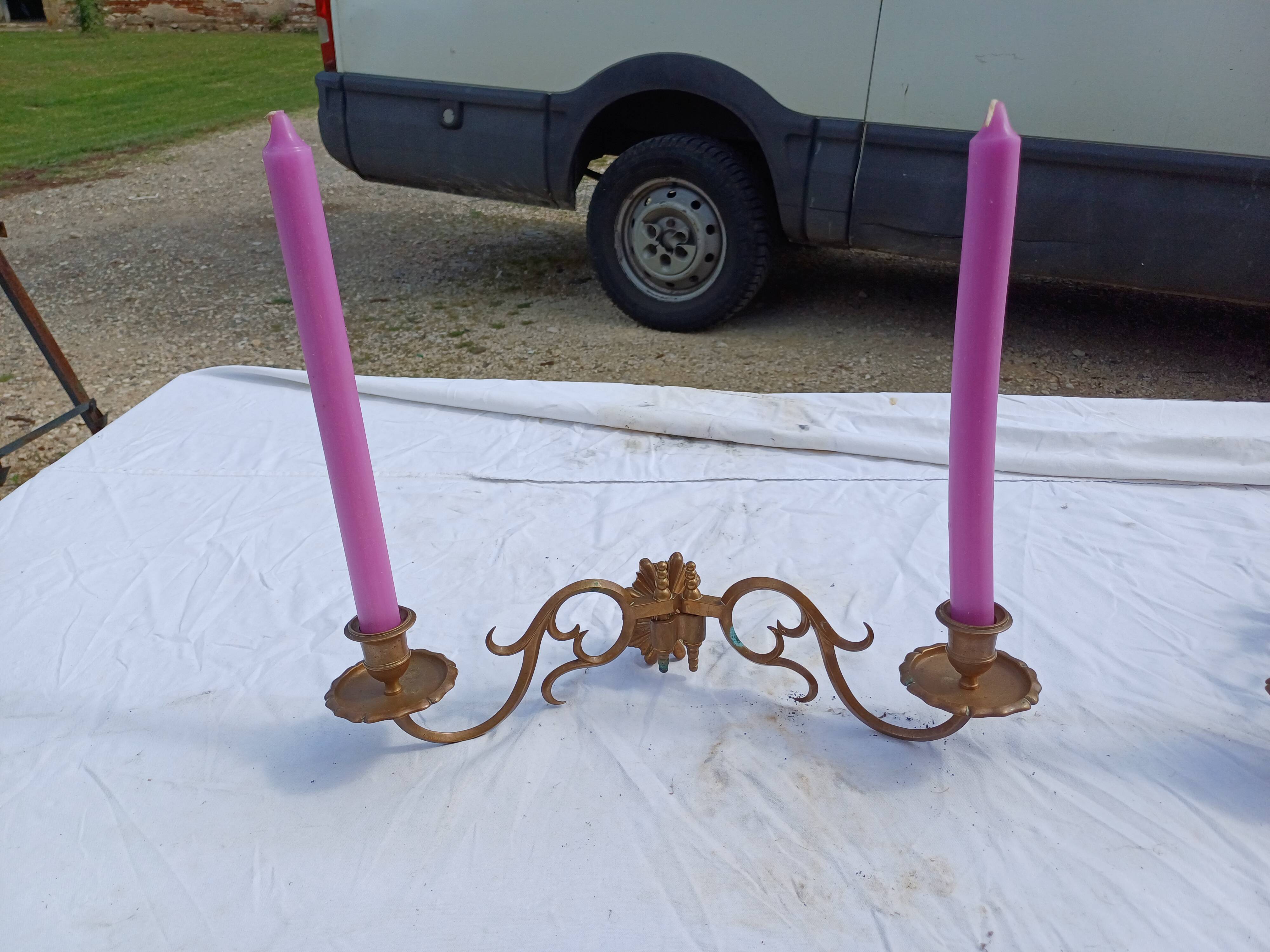 Pair of Bronze Candlesticks with 2 Arms of Lights