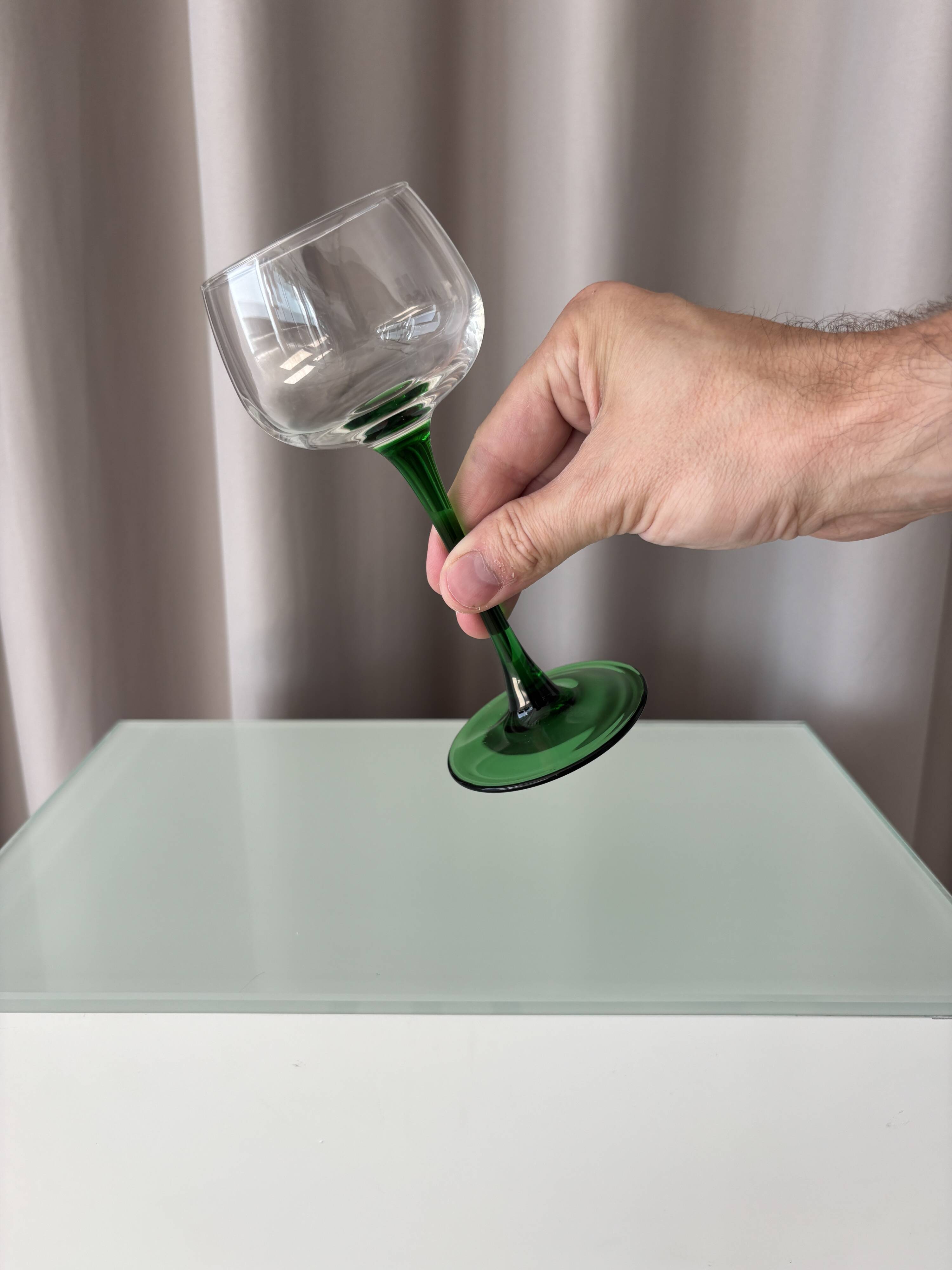 Set of 6 Vintage Luminarc France Green Stem Wine Glasses | French Glassware