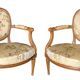 Pair of Louis XVI silk cabriolet armchairs