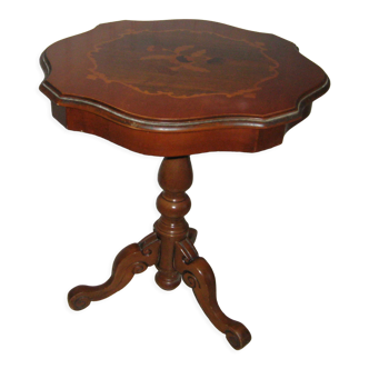 Table pedestal table with high marquetery