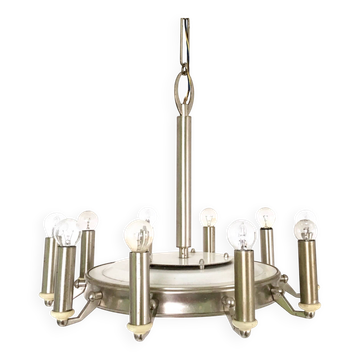Lustre rond Art déco en métal verni à 10 lumières, Italie