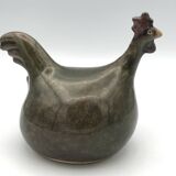 Coq vintage en grès émaillé vert olive