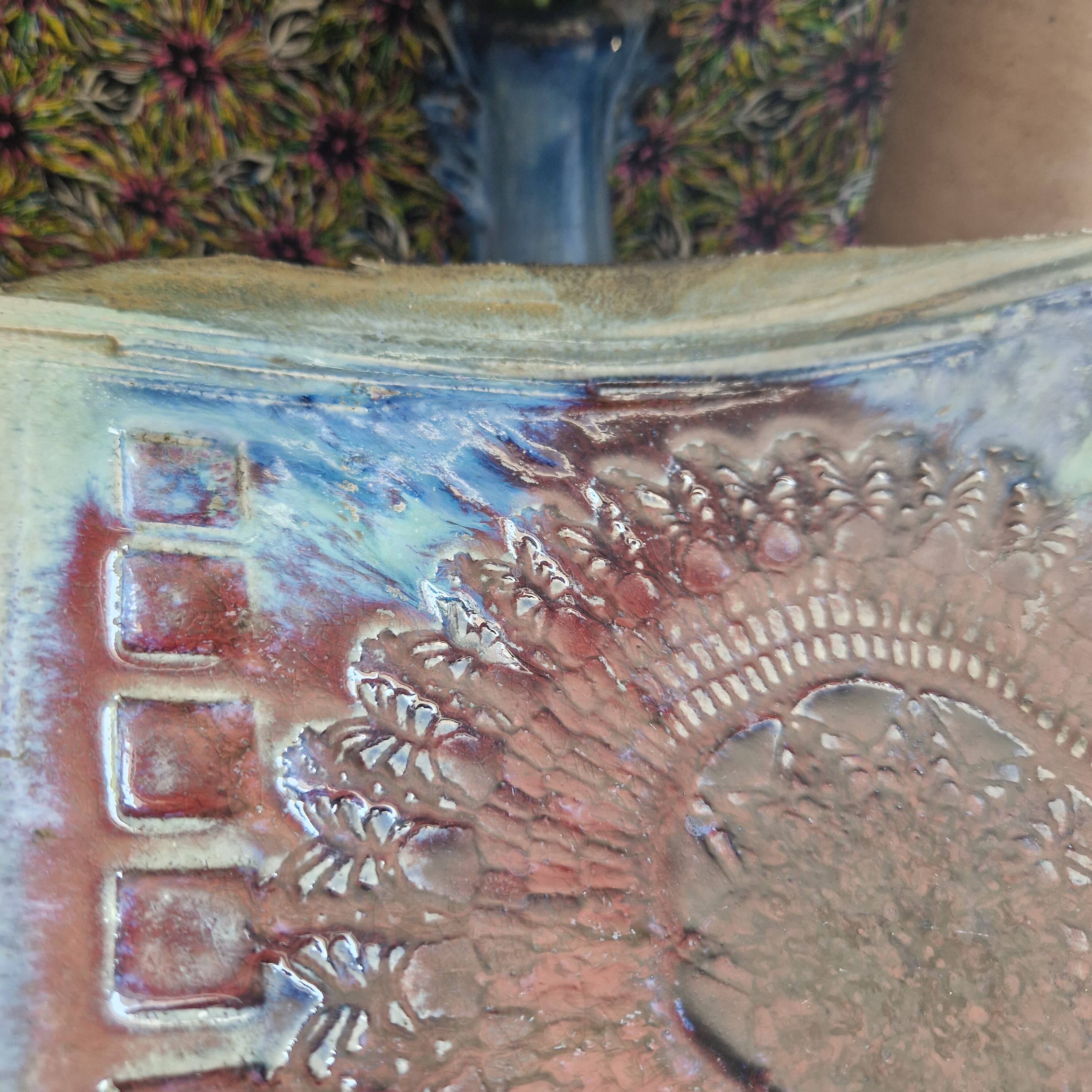 Dish on feet or storage compartment in enameled stoneware signed gerard tridot france