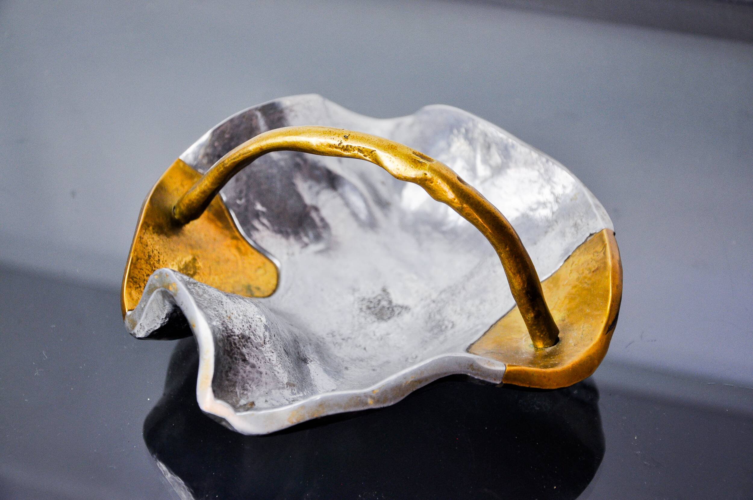 Brutalist pocket emptier by Art3, bronze and aluminum 1970, Spain