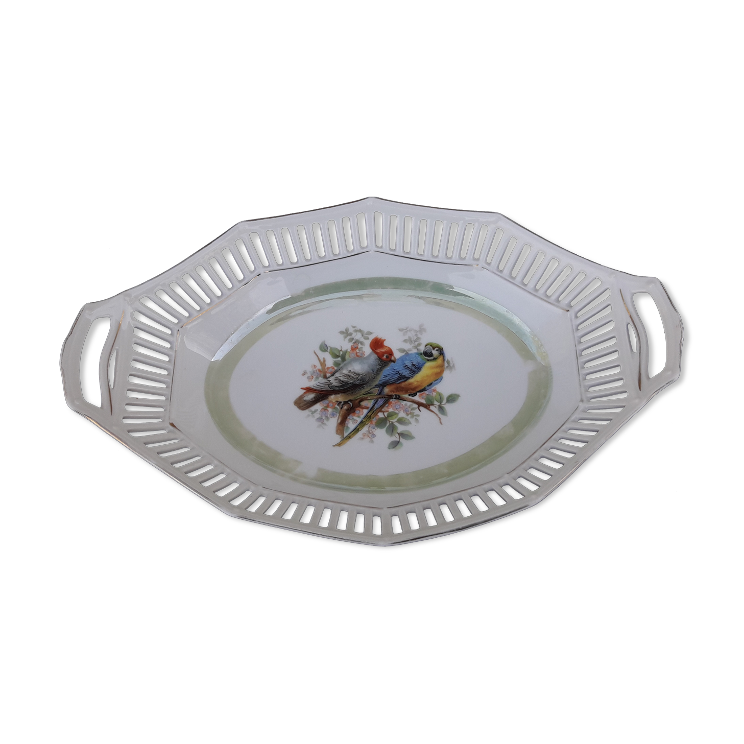 Former open-ended porcelain basket Bavaria Schumann bird motif