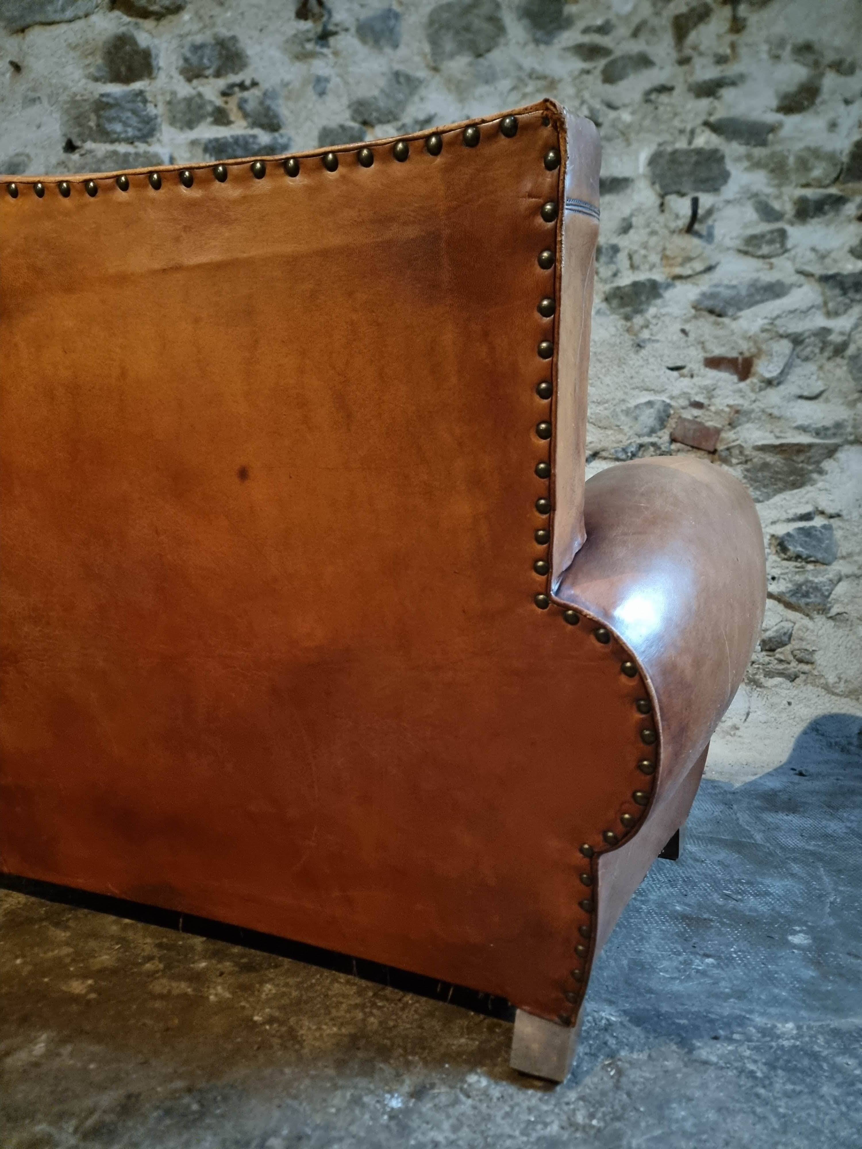 Vintage French leather moustache canapé, 1940s–1950s