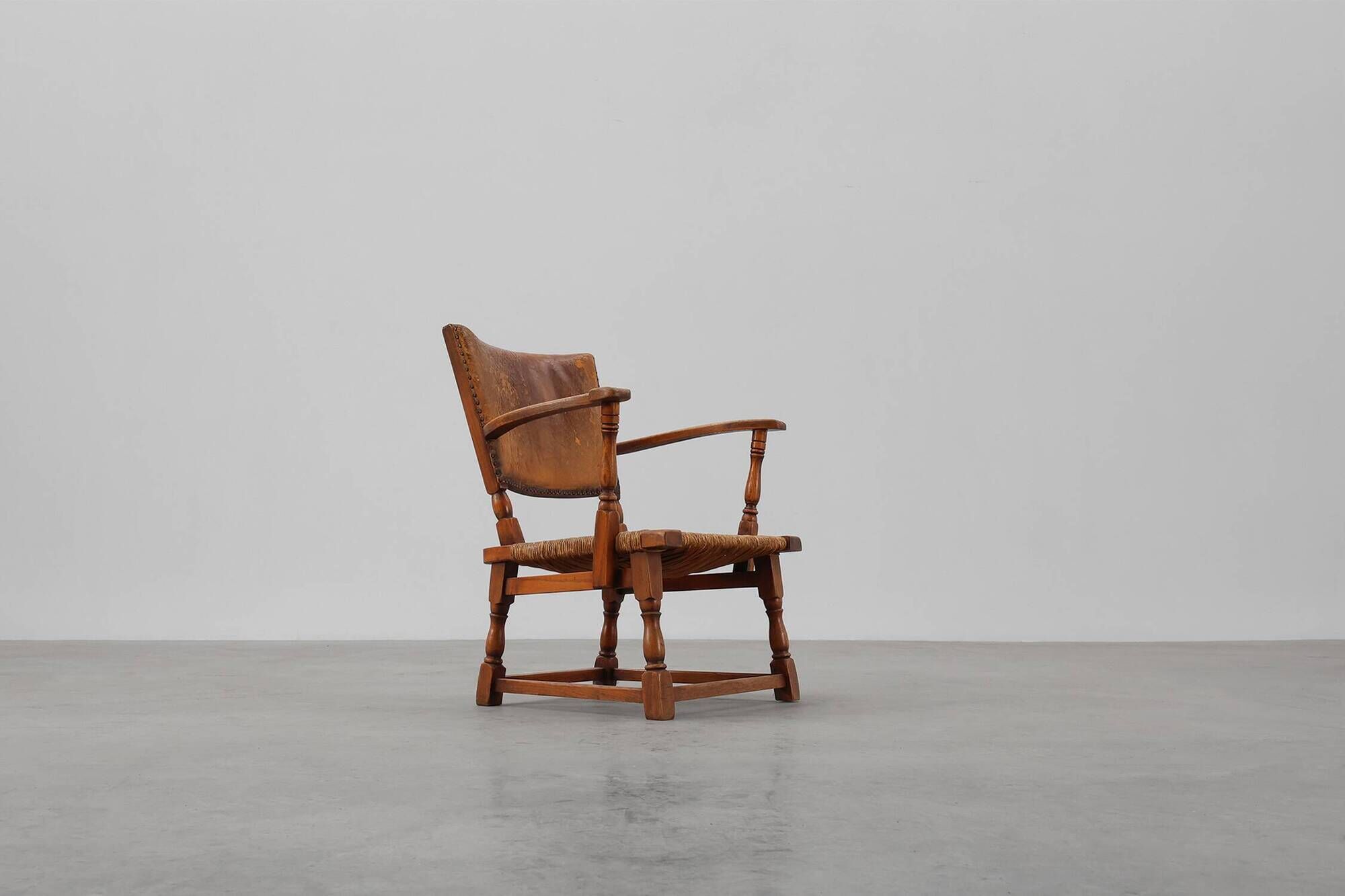 Leather and oak Armchair by Theo Ruth for Artifort, The Netherlands 1940s