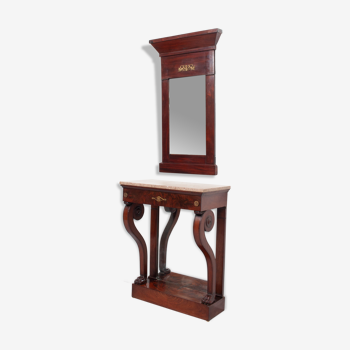 Miroir en acajou de style empire avec table de console assortie