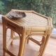 Hexagonal coffee table, vintage 1980s, bamboo and woven rattan. Handmade.