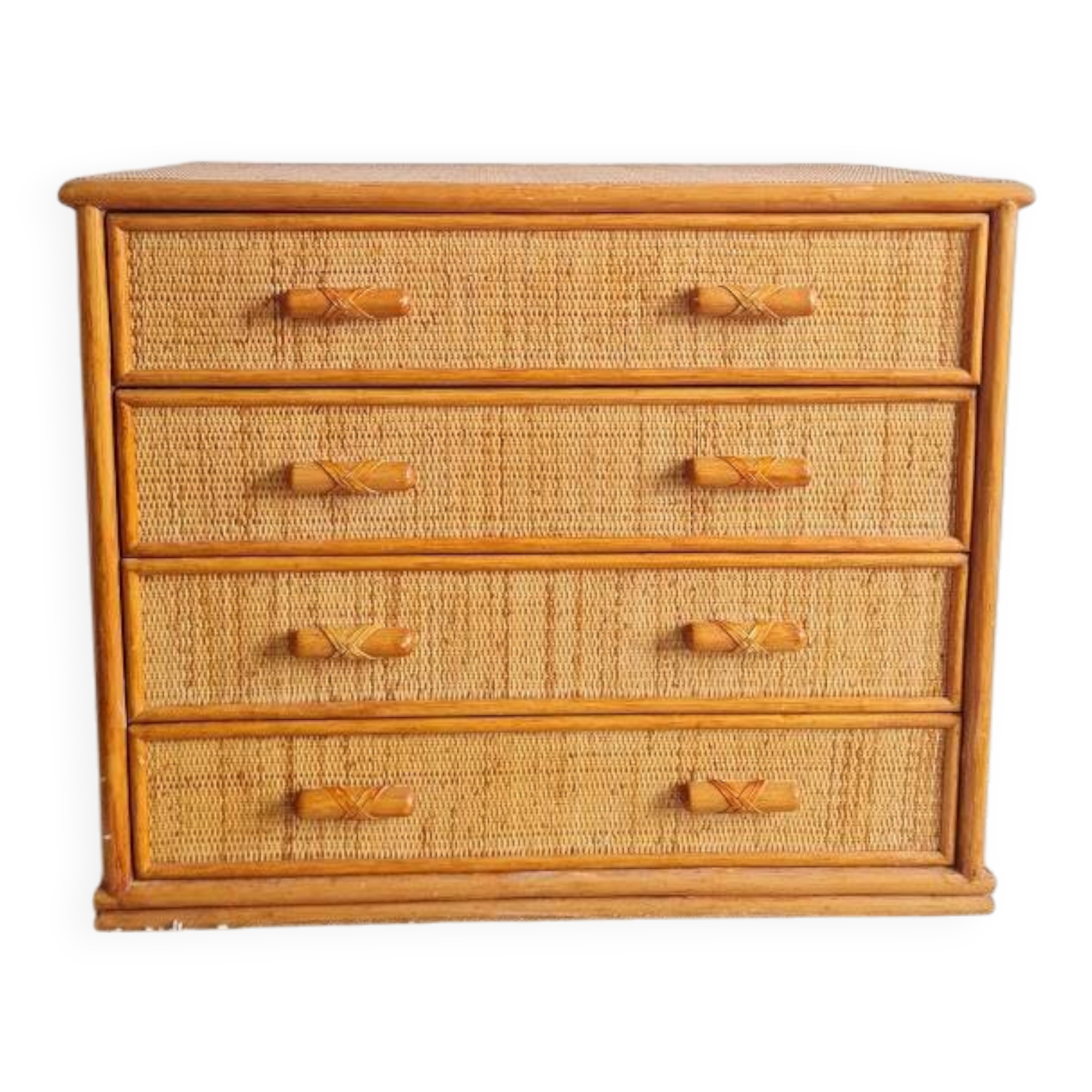 Vintage rattan chest of drawers circa 70s