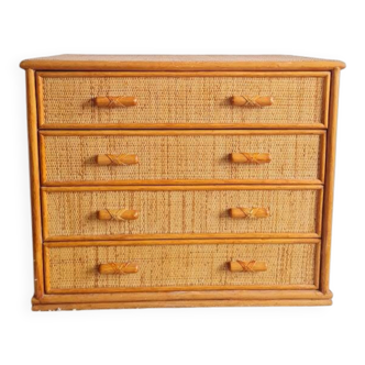 Vintage rattan chest of drawers circa 70s