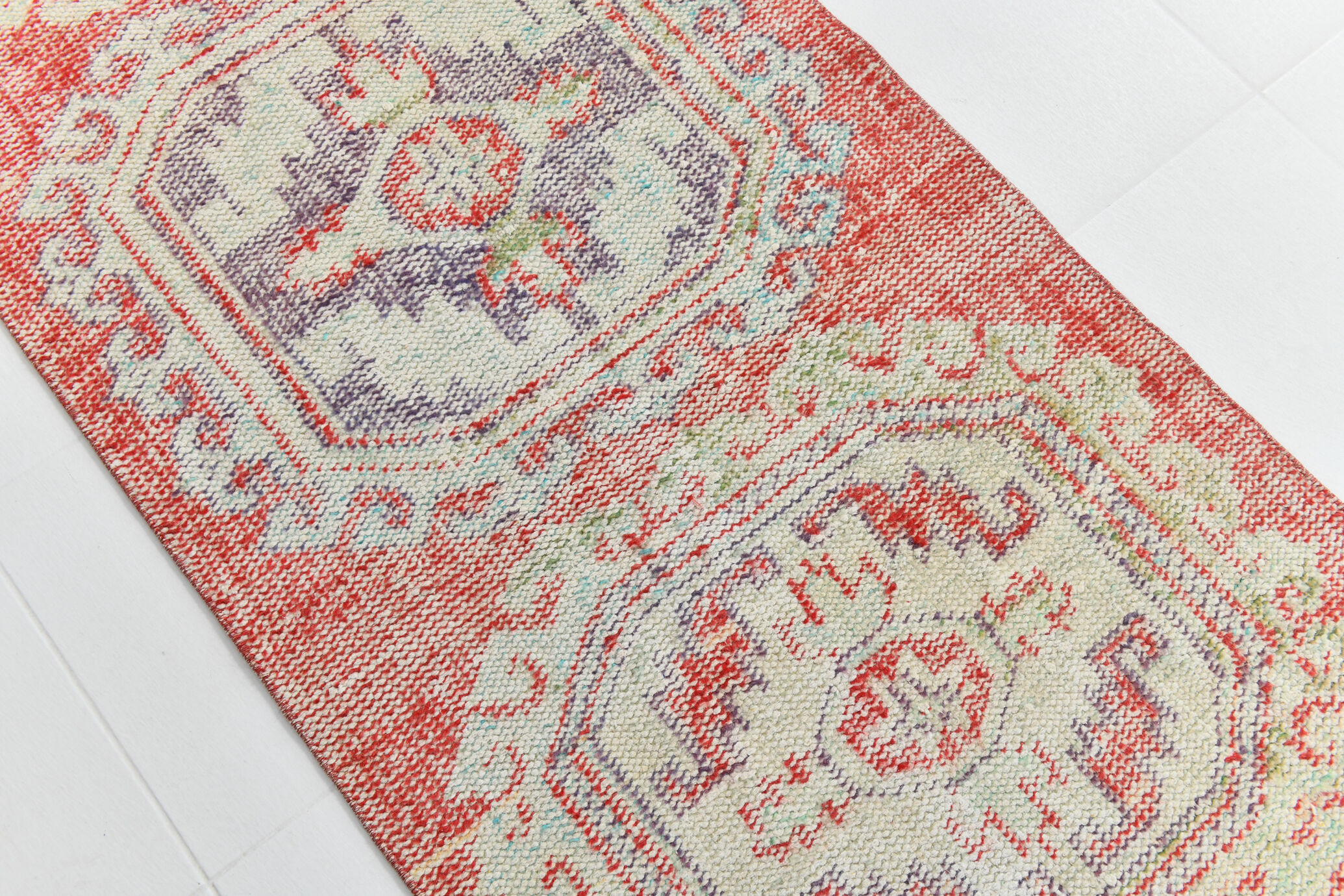 3x9 red & beige vintage runner rug 82x269cm