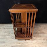 English rotating library in mahogany and marquetry