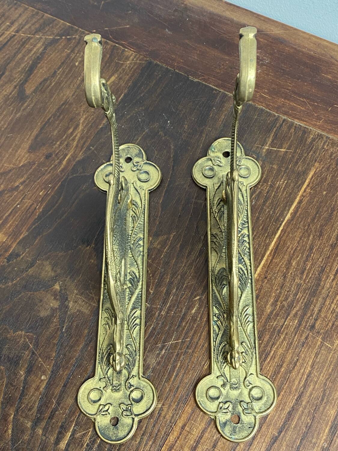Antique wall hooks, dragon shape, in brass