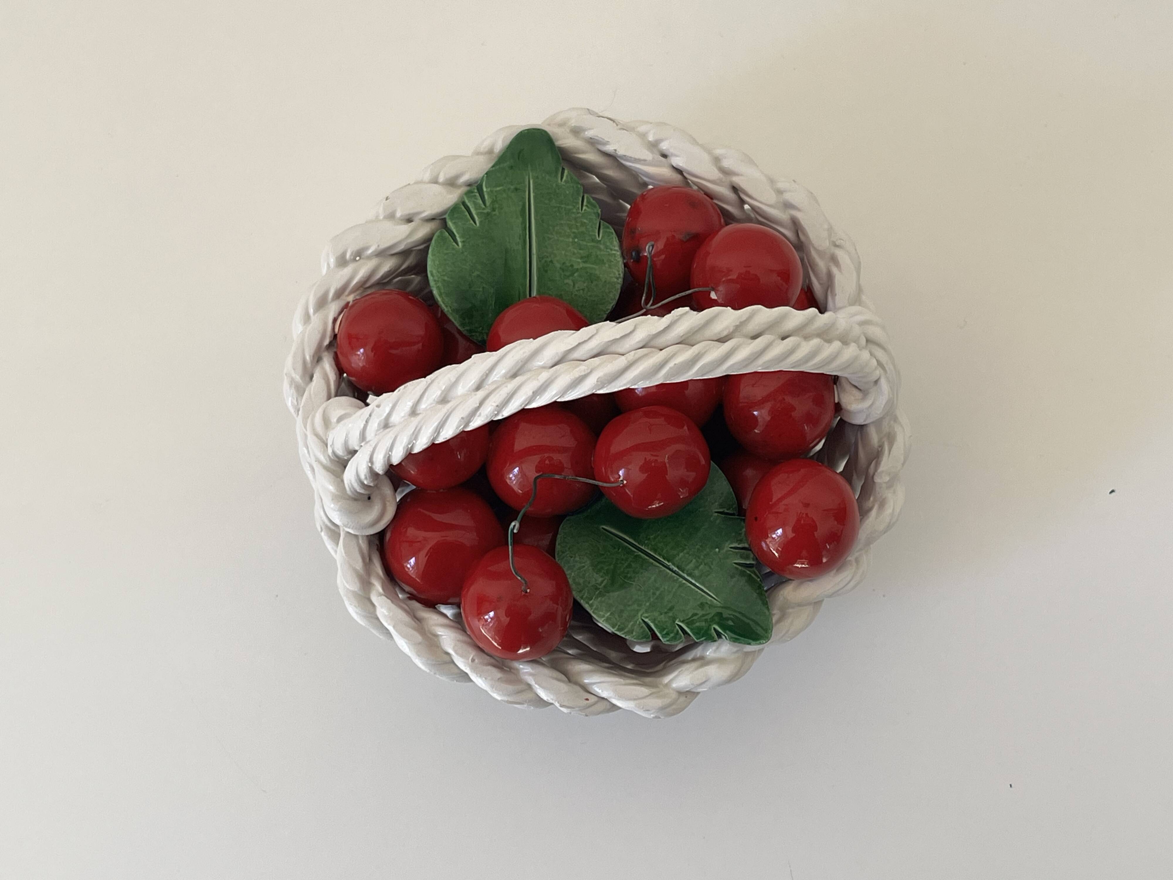 Italian ceramic cherry basket signed Bassano – Vintage