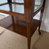 Serving Light mahogany English tea table. Beveled windows. circa 1900. Removable glass top.