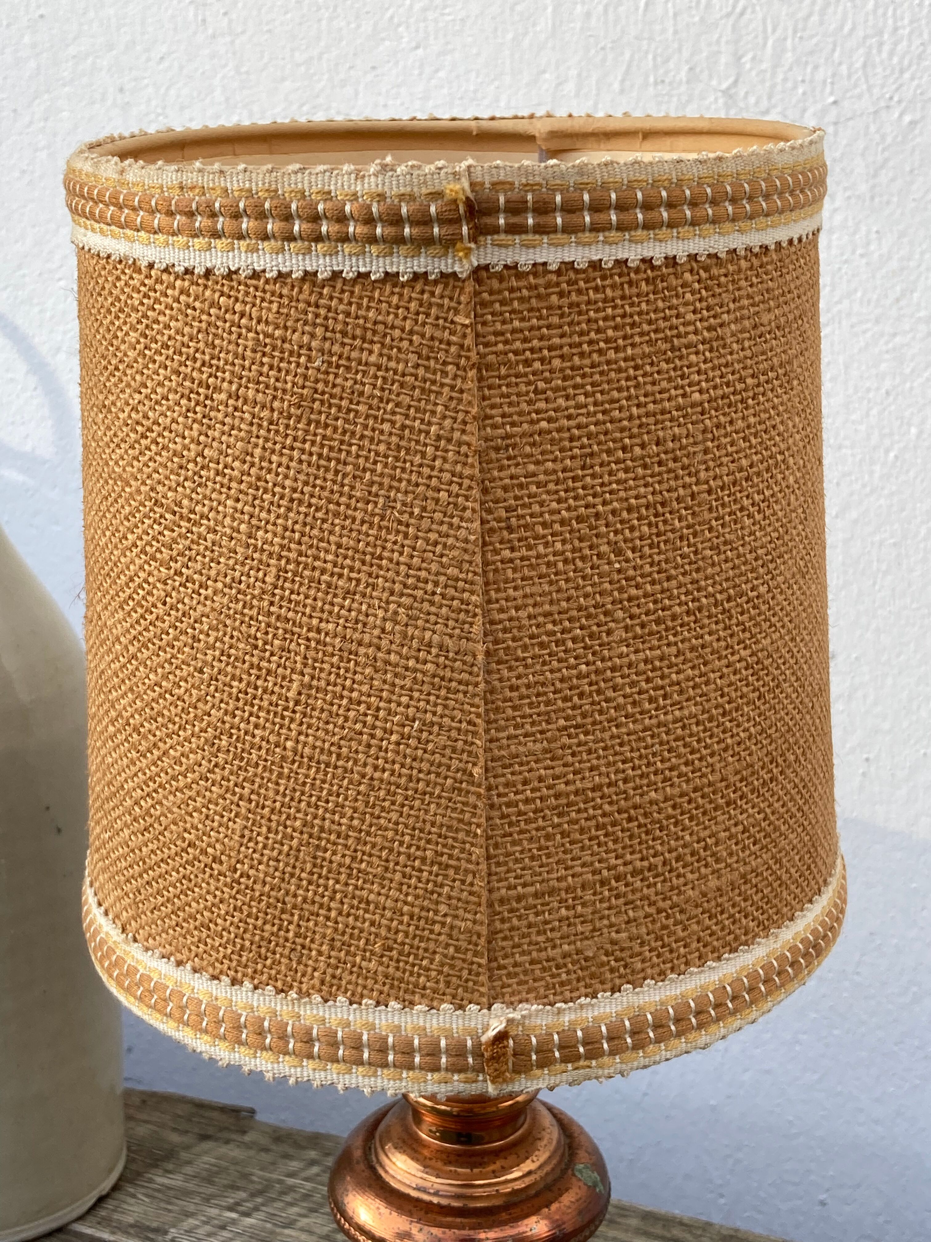 Copper lamp and fabric lampshade from the 70s