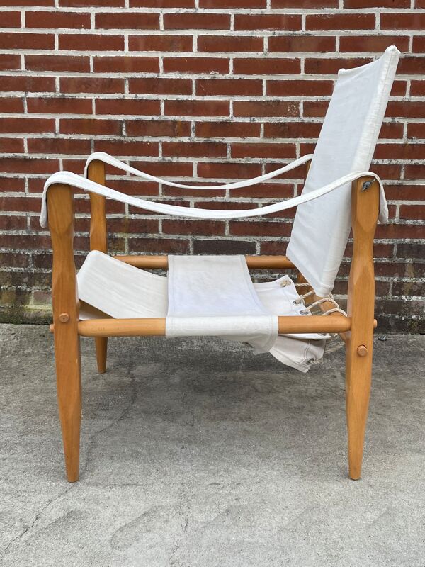 Fauteuil safari vintage 1960 Danemark avec toile design minimaliste