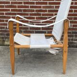 Fauteuil safari vintage 1960 Danemark avec toile design minimaliste