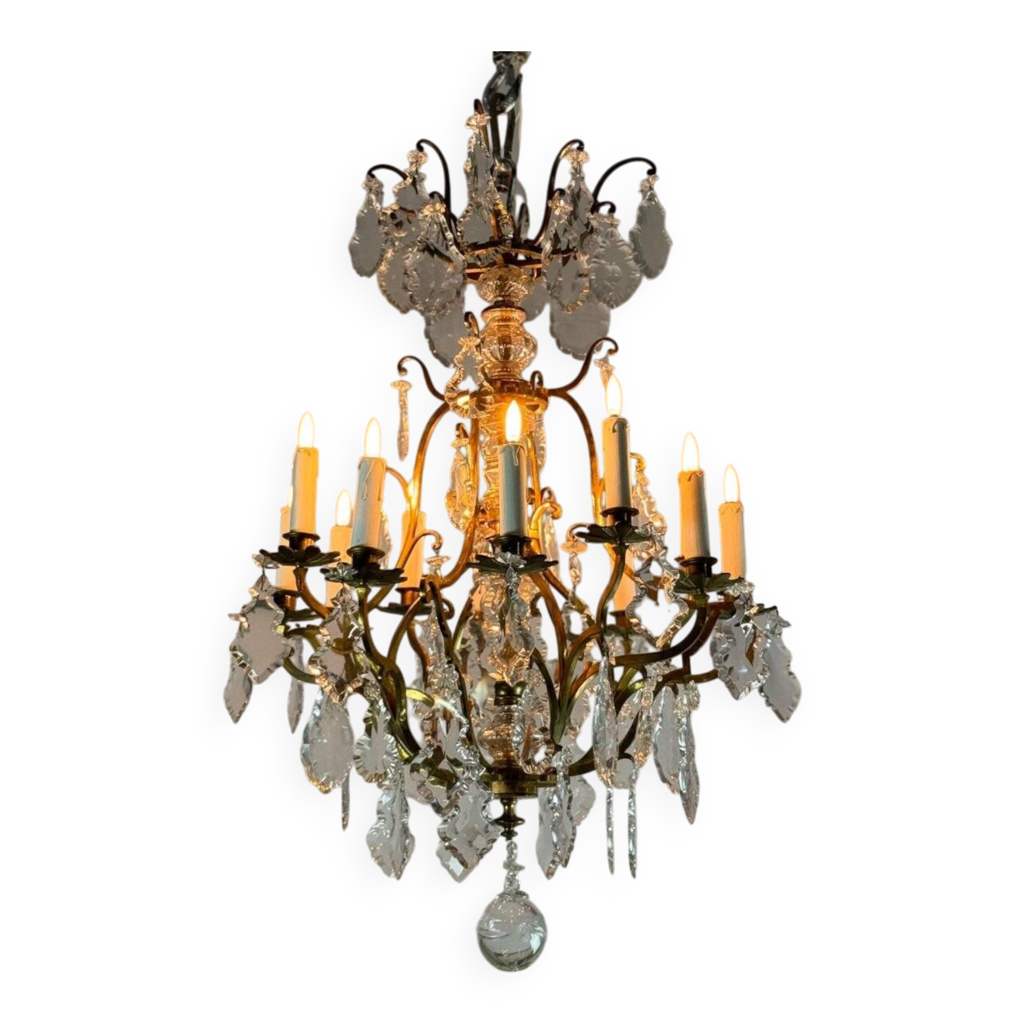 Louis XV style cage chandelier in gilded bronze decorated with tassels circa 1920