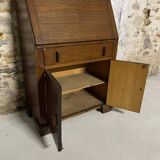 Oak display secretary cabinet, two-body furniture with drop-down front.
