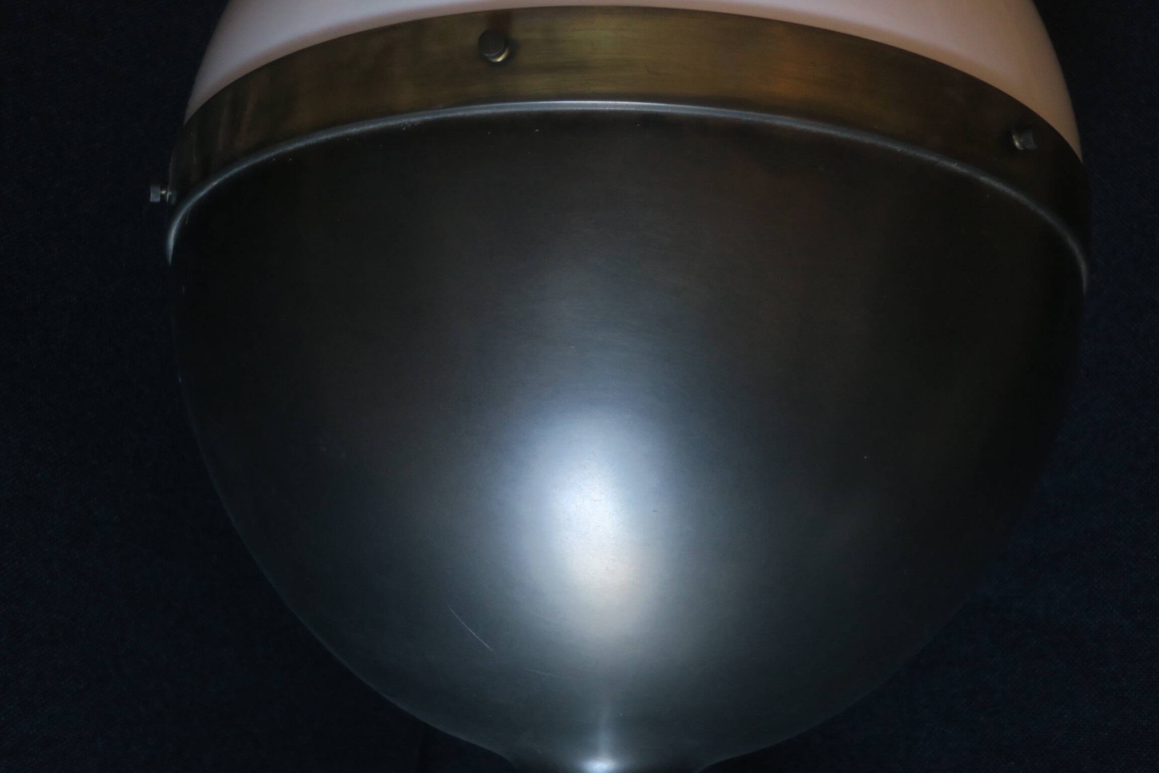 Large Hicks bronze and glass ball pendant light, USA