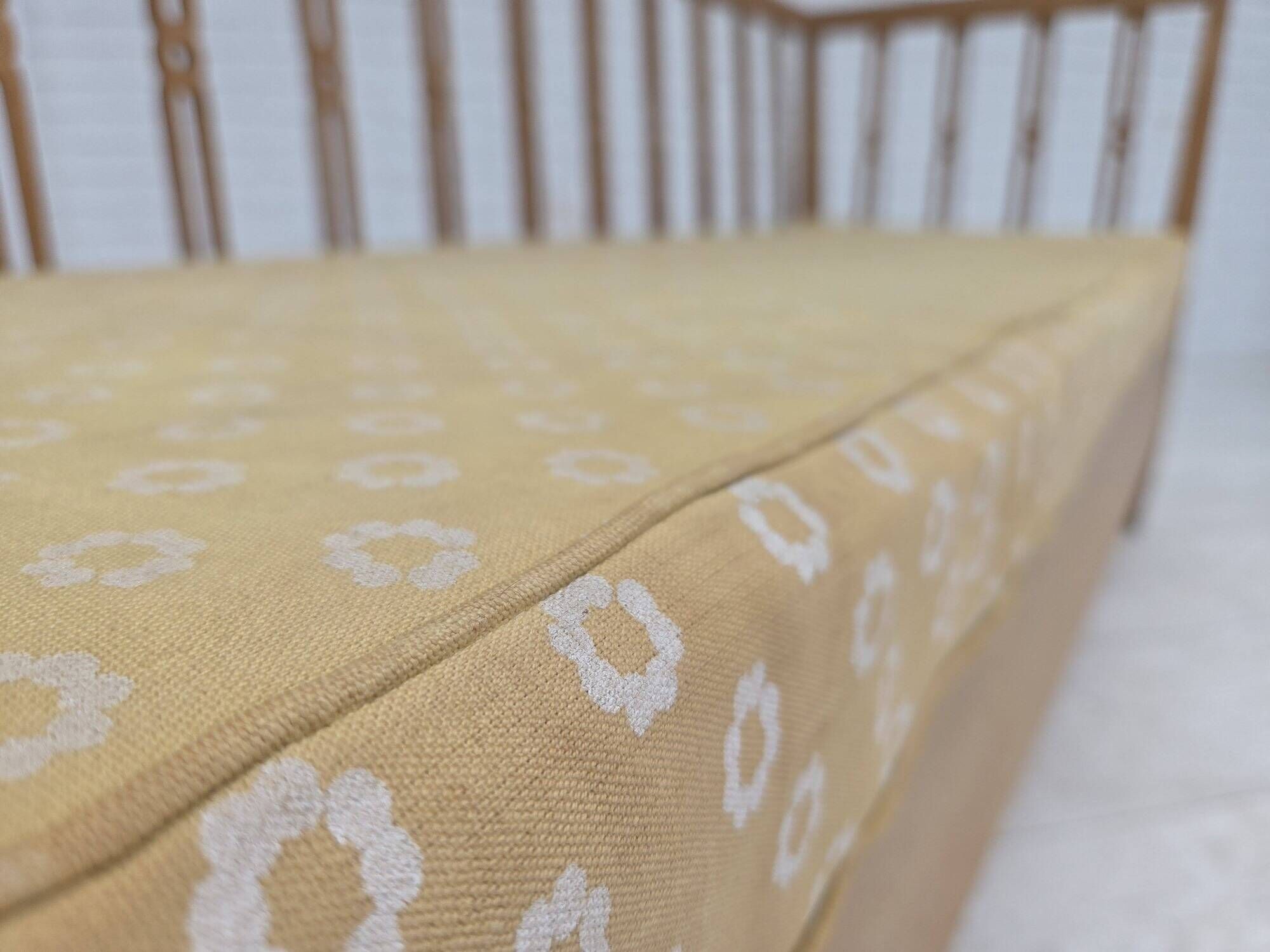1970s, Swedish drop arm sofa/daybed, furniture fabric, oak wood.