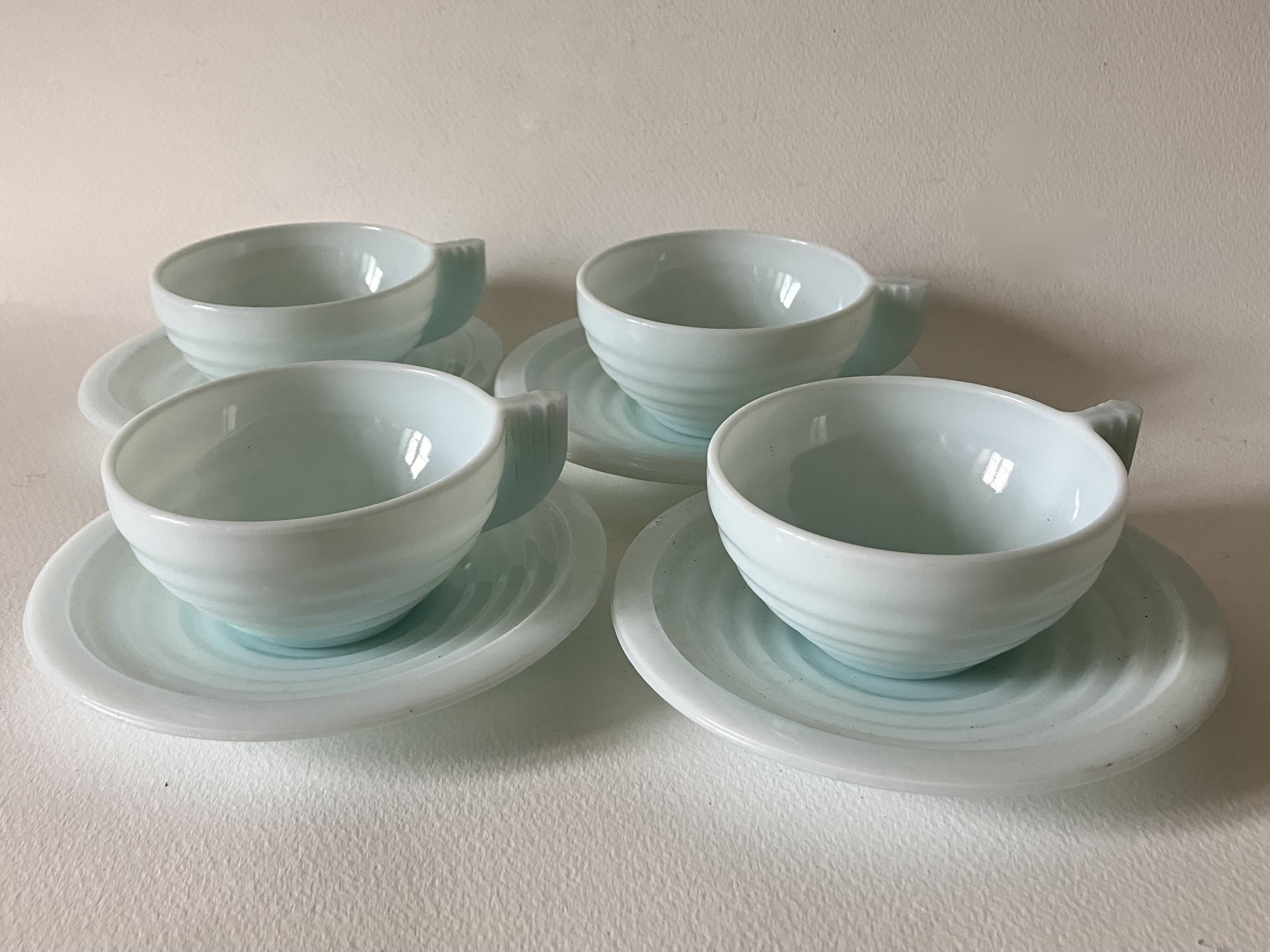 4 mint opaline cups and saucers