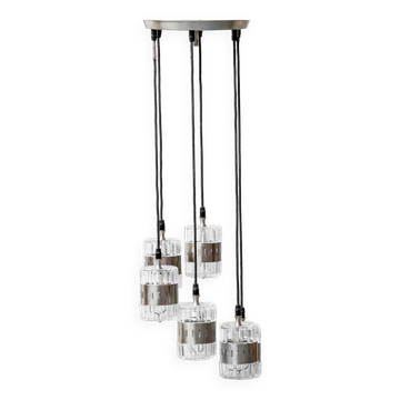 Chandelier 6 lights glass metal 1970s vintage modernism