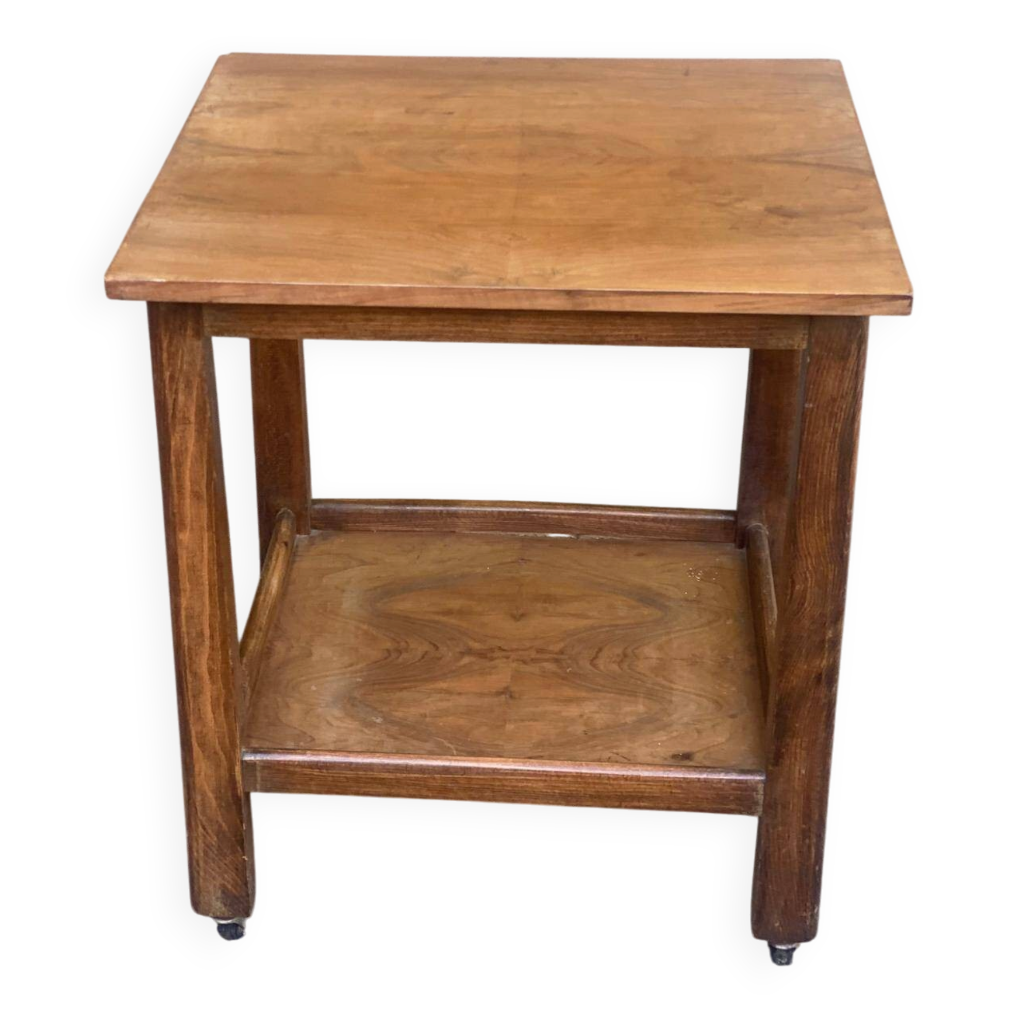 Vintage bar side table with wheels, Art Deco walnut, 1960.