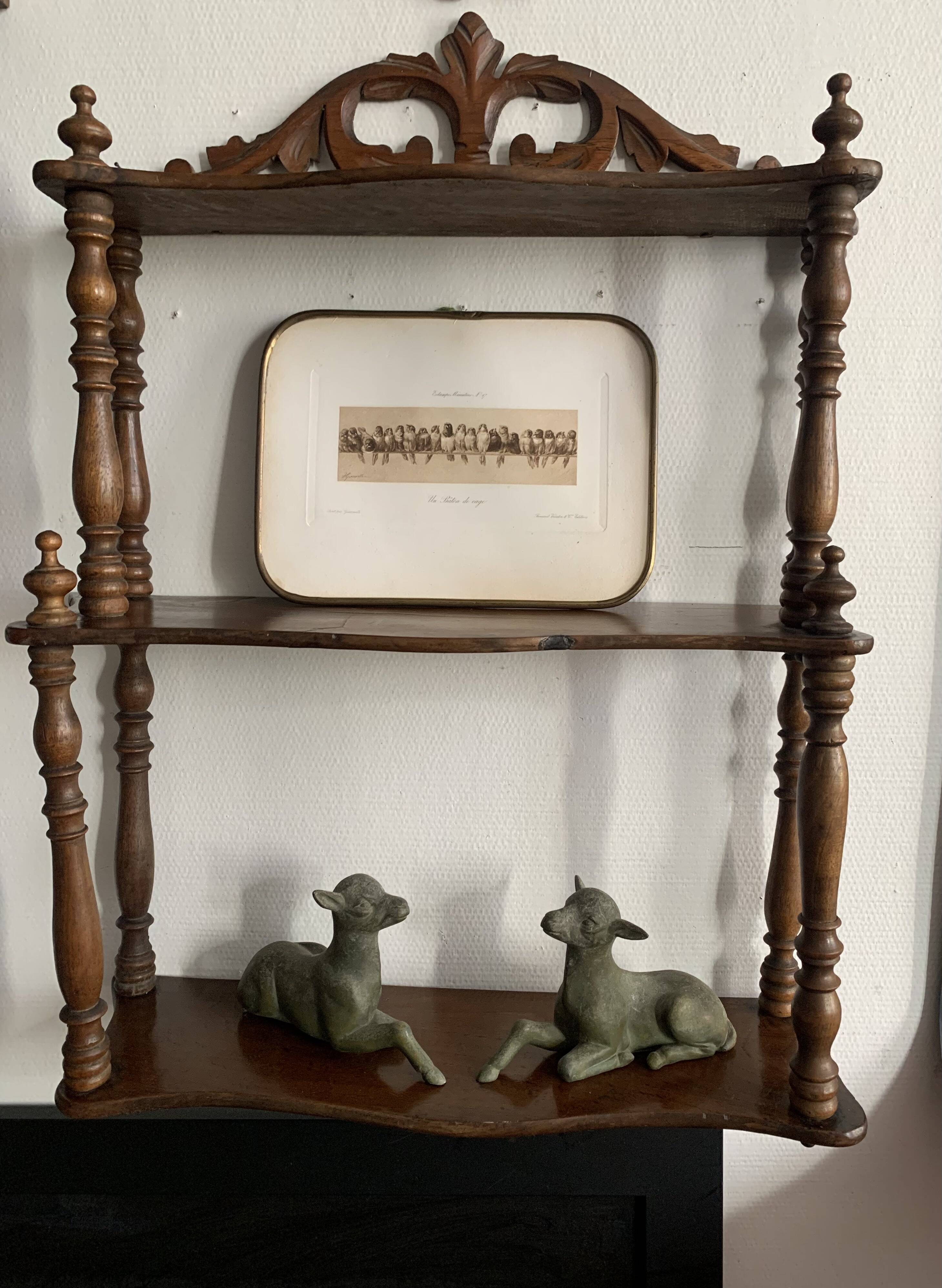 Wall shelf with pediment, in turned Napoleon III wood