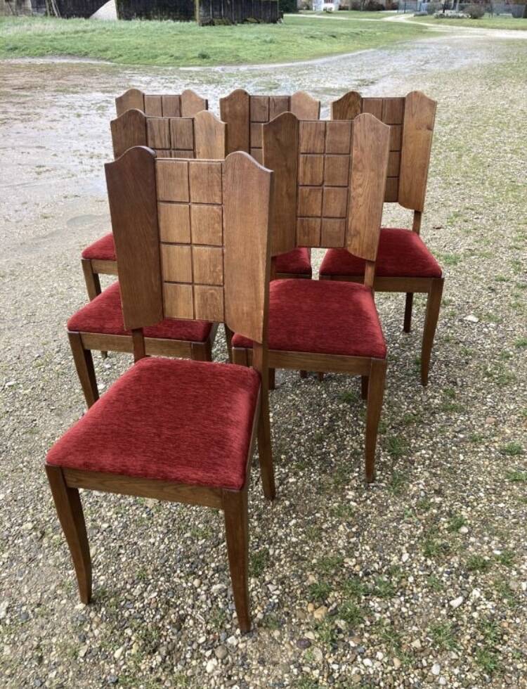 6 art deco chairs with red velvet seats