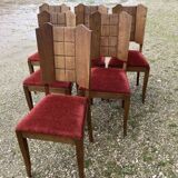 6 art deco chairs with red velvet seats