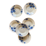 Set of 6 old-fashioned soup plates with blueberry decorations