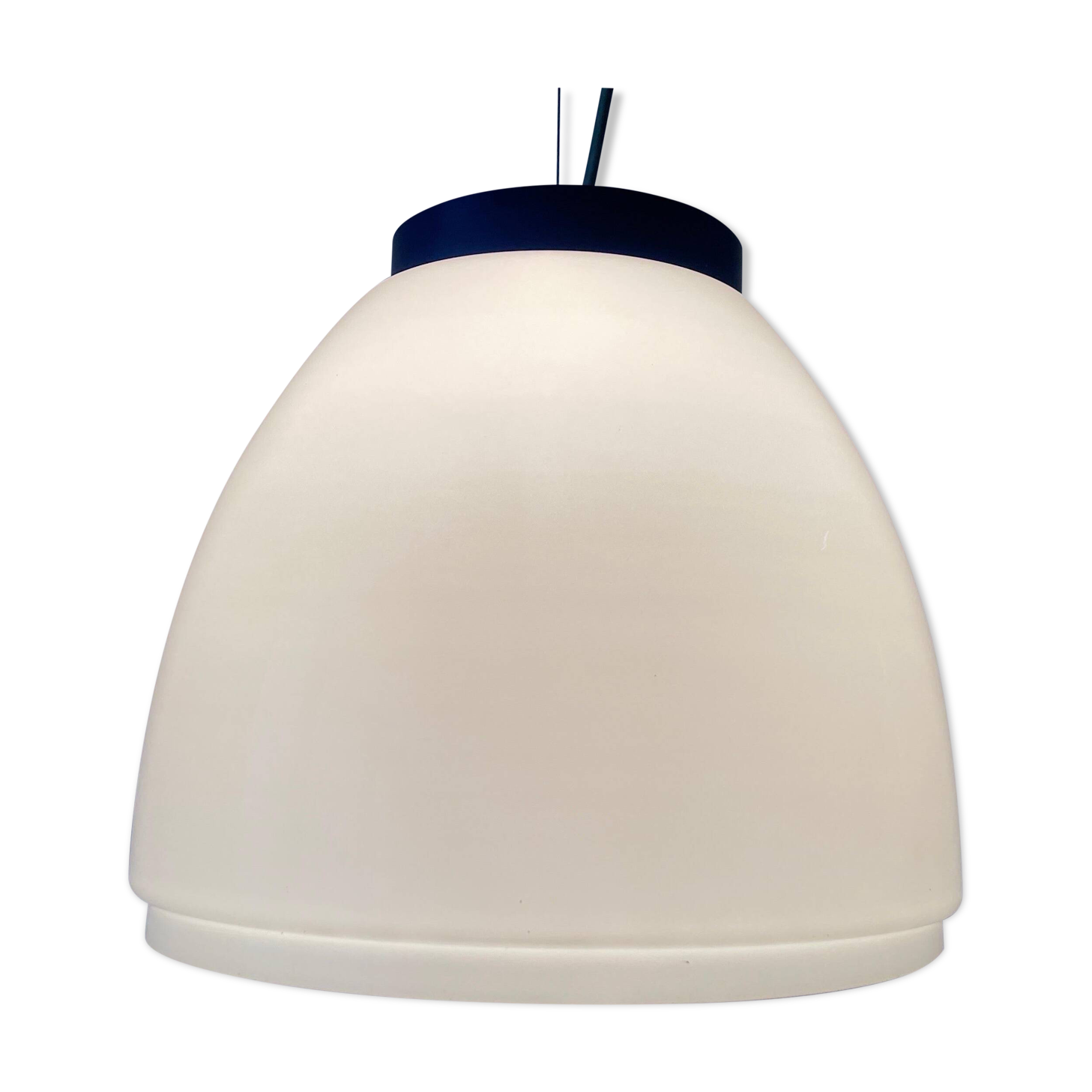 Suspension du milieu du siècle en verre blanc avec dessus bleu foncé, années 1960, Italie