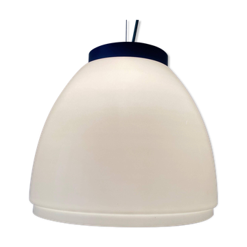 Suspension du milieu du siècle en verre blanc avec dessus bleu foncé, années 1960, Italie