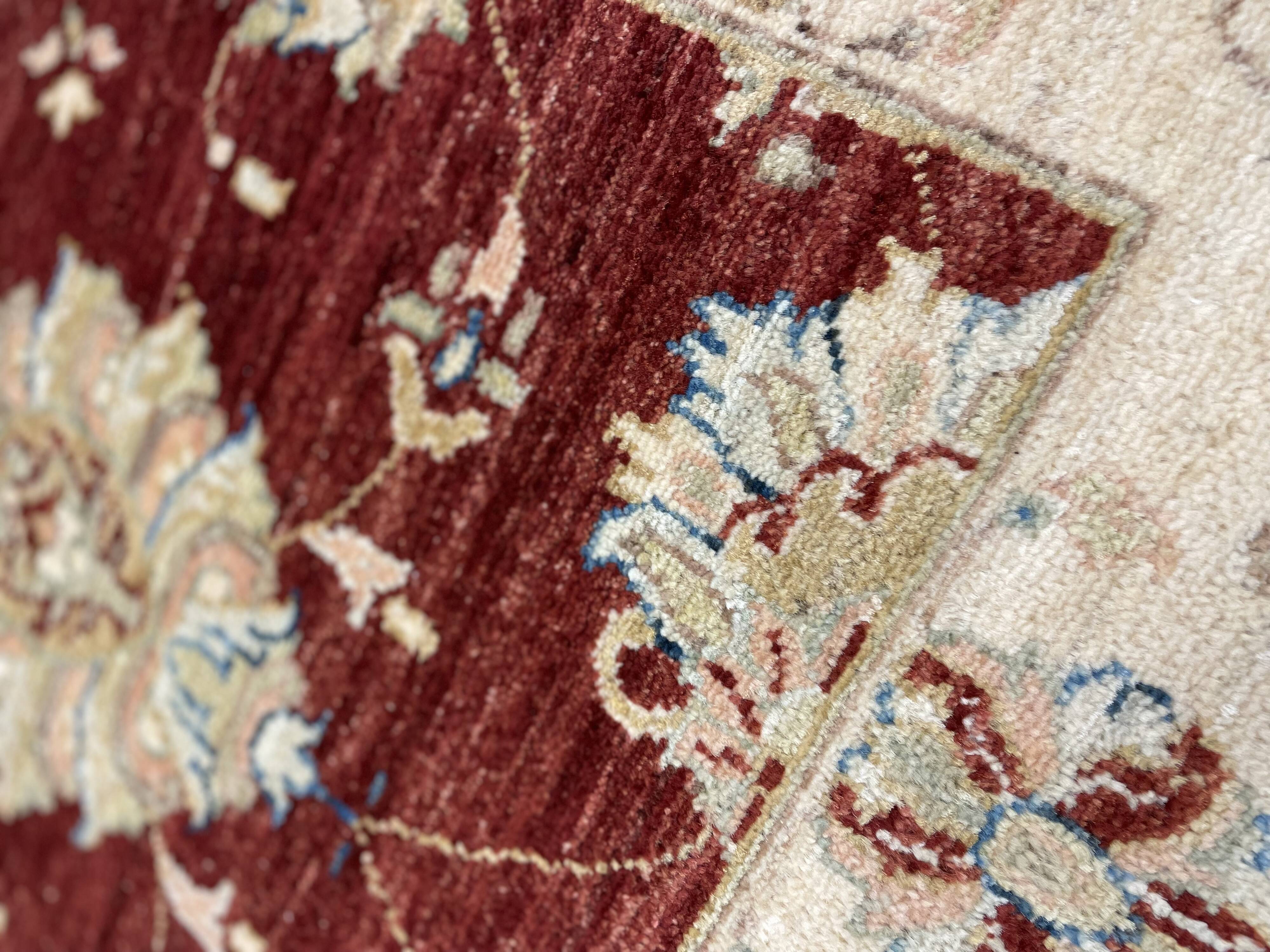 Red Gold Wool Rug, Handmade Floral Oriental Carpet 121x77cm Bedroom Decor