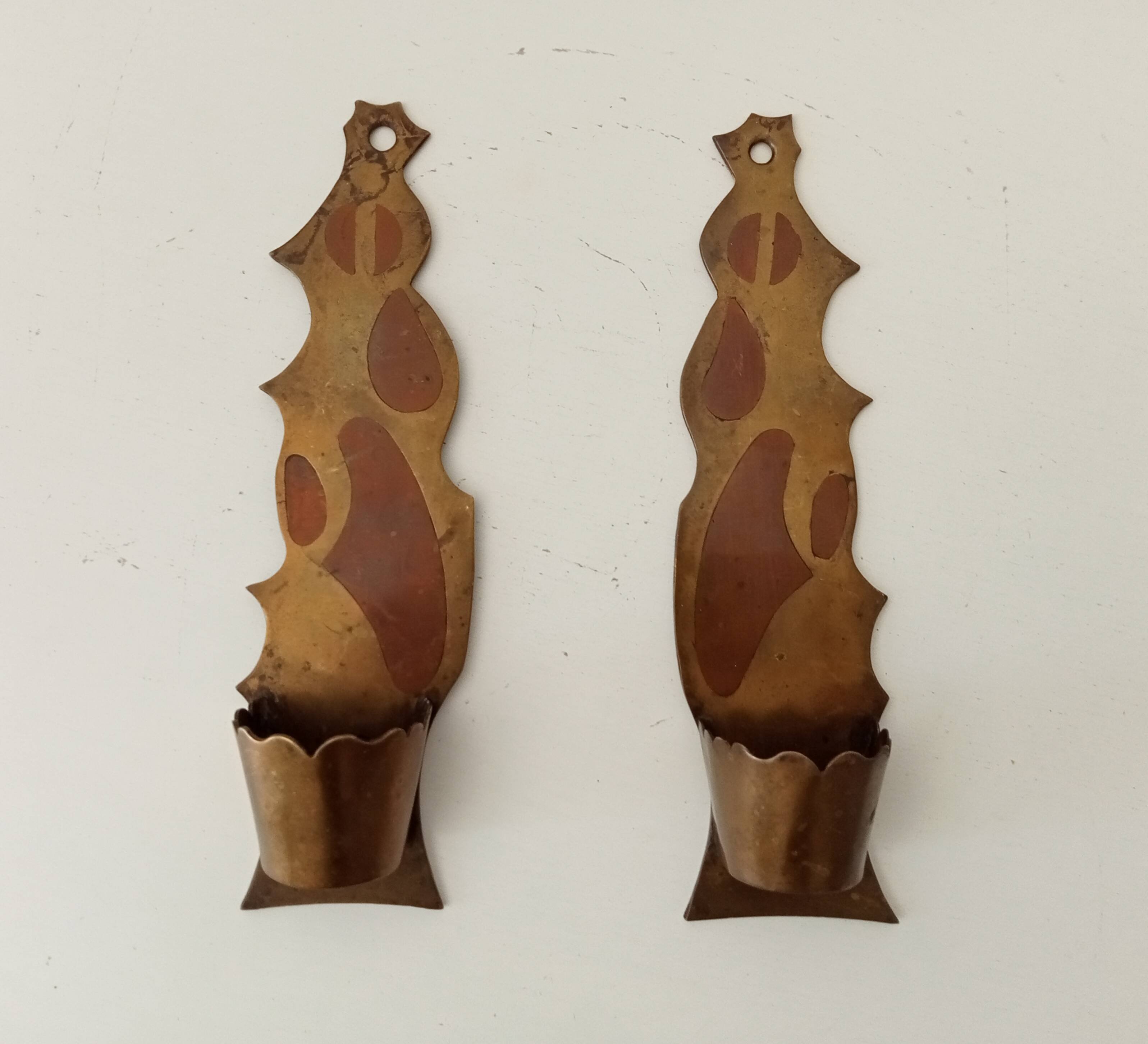 Vintage solid brass gold wall candle holder
