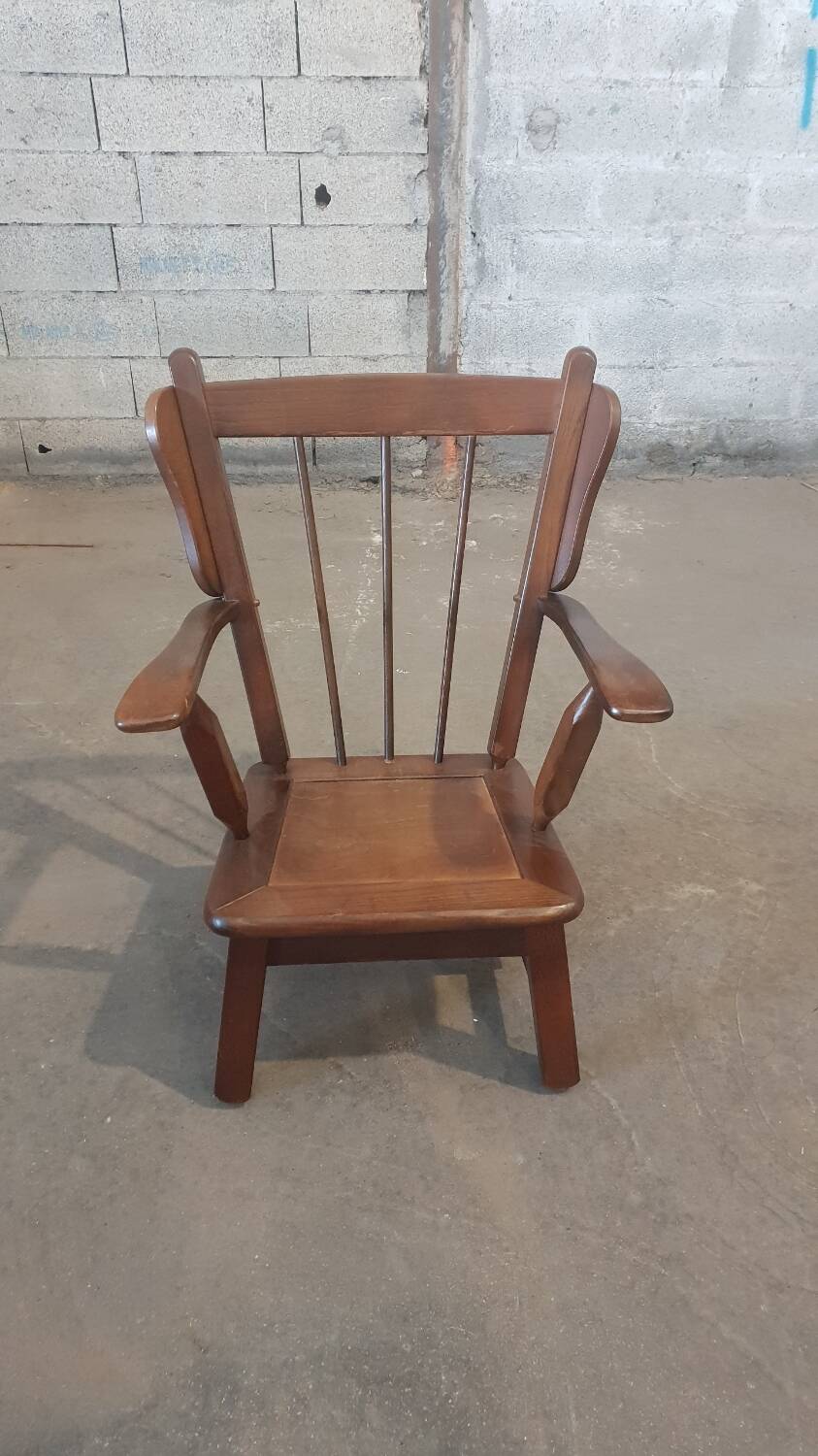 Paire de fauteuils en chêne brutaliste 1970