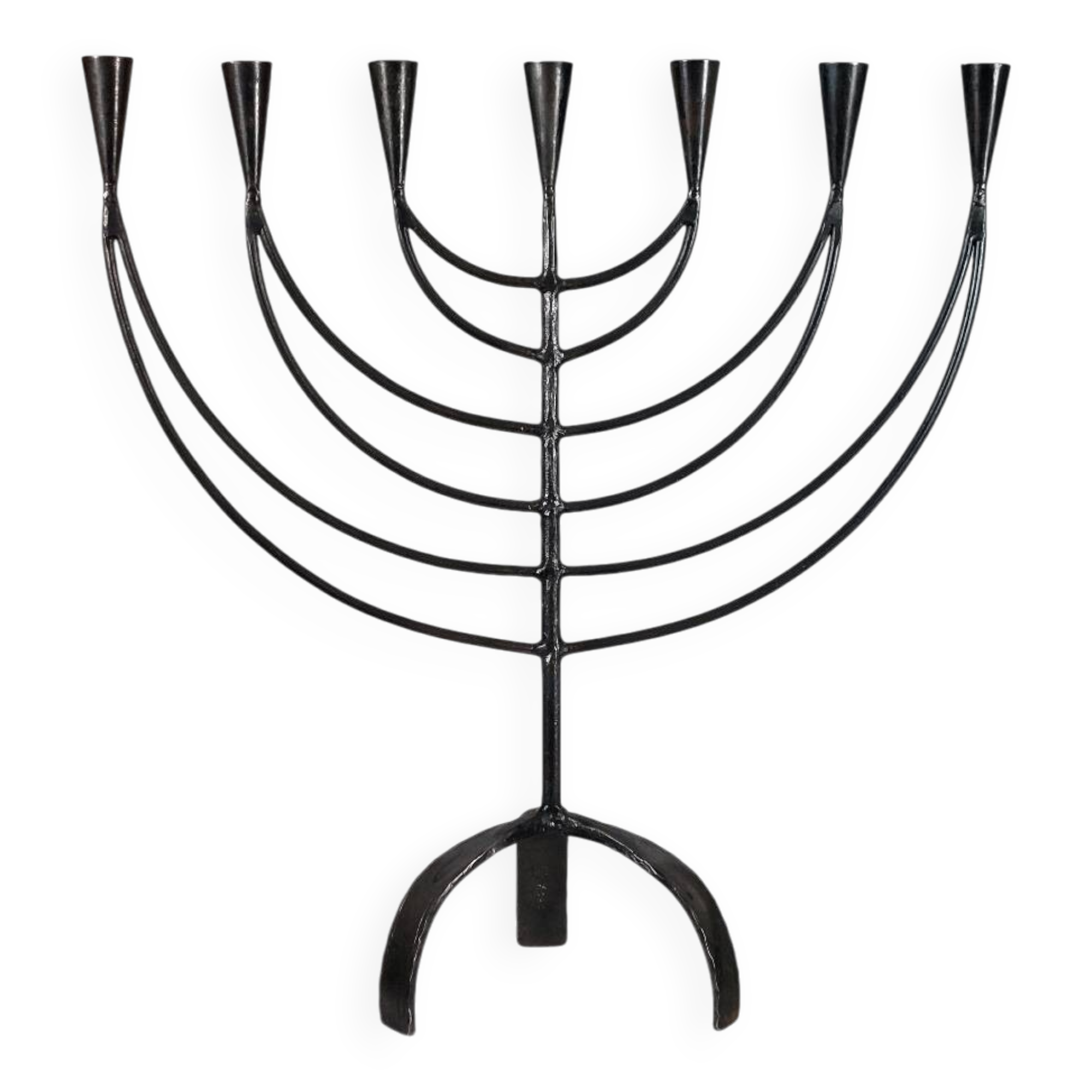 Vintage Swedish Menorah candle holder, hand-forged, in brutalist style.
